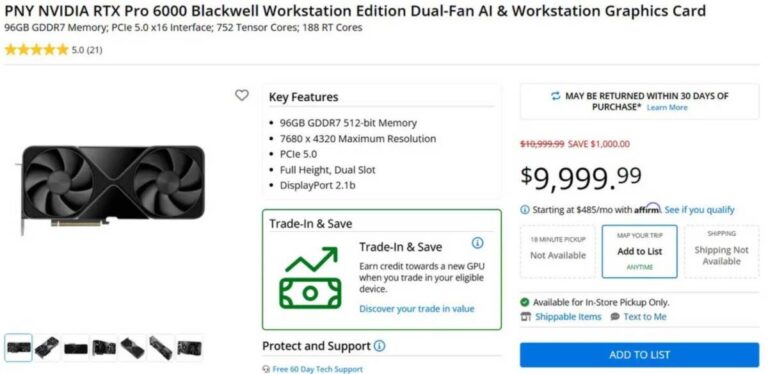 NVIDIA RTX PRO 6000 Blackwell перевищила ціну $10 000