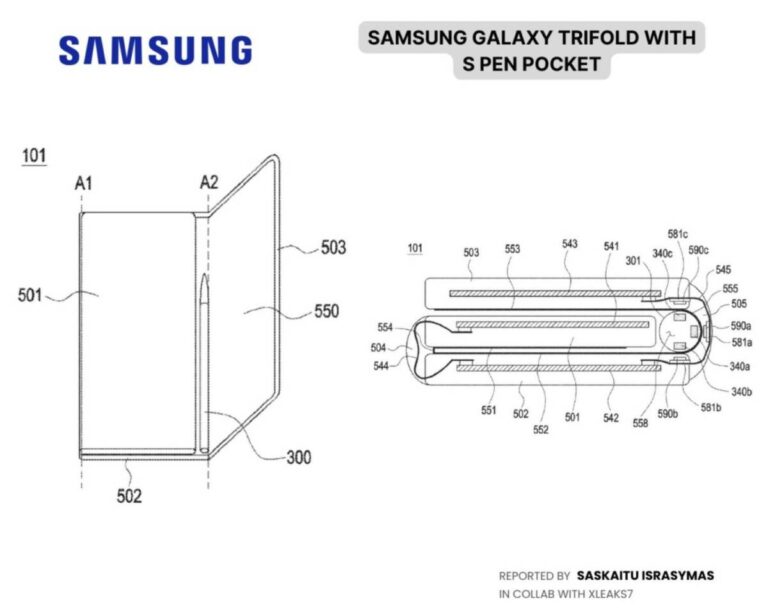 Samsung запатентувала трифолд із вбудованим місцем для S Pen