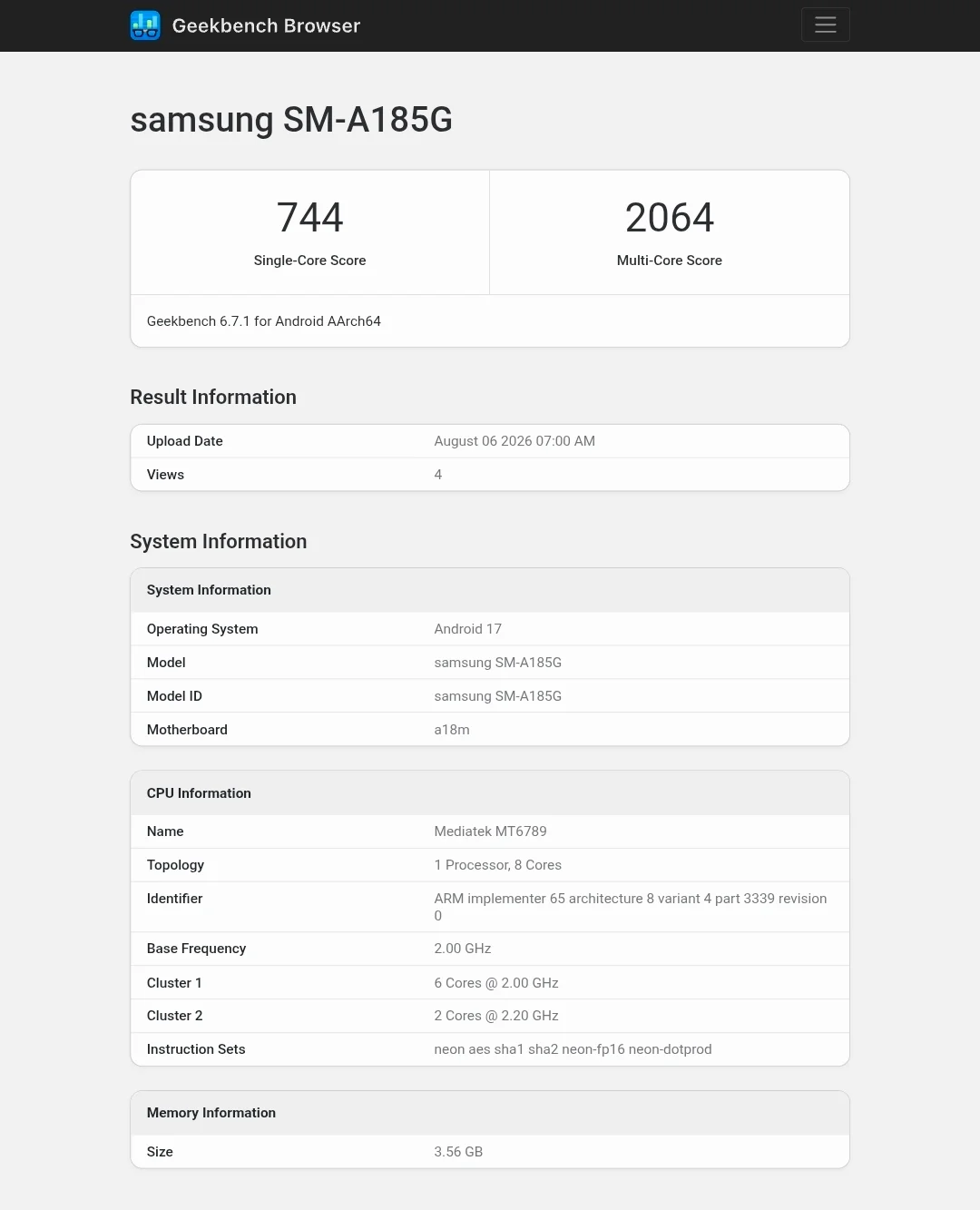 Samsung Galaxy A18 засвітився в Geekbench: відомі процесор і обсяг пам’яті